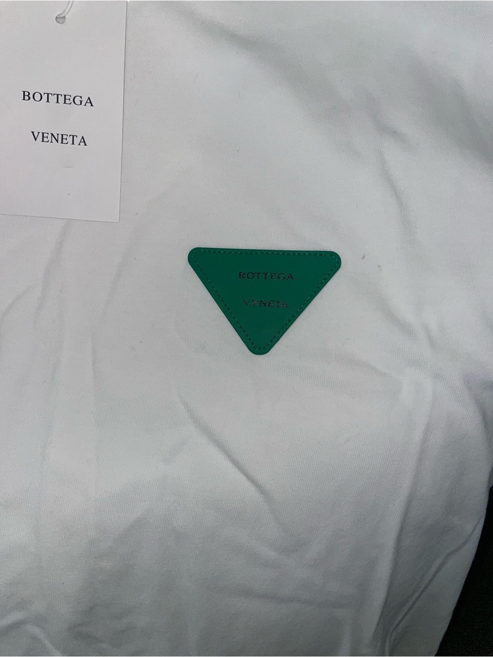 Bottega Veneta White Short-Sleeve Tee with Green Triangle Logon Mens XXL - Picture 3 of 6